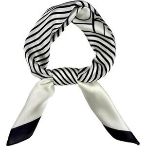 Natural Silk Feel Black and White Scarf Lightweight Square Neck Scarf for Women